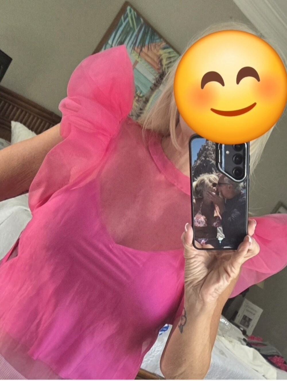 Buddy Love Hot Pink Sheer Puff Sleeve Top